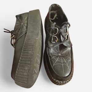 T U.K. Black Spider Web Platform Shoes